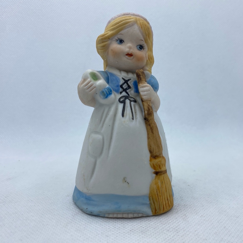 1978 Charming Jasco Ceramic Girl Figurine Bell with Broom